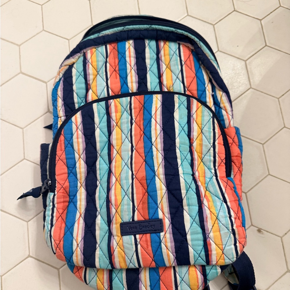 Vera Bradley Striped Mini Backpack - Blue, Orange, White